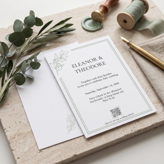 Salie Groene Stille Luxe QR Code Huwelijk Kaart