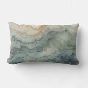 Salie Groene Stof Blauw Beige Abstracte Golven Kussen