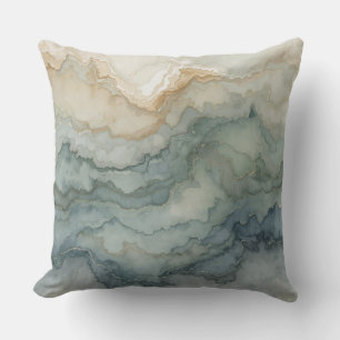 Salie Groene Stof Blauw Beige Abstracte Golven Kussen