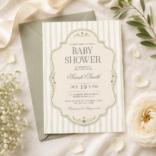 Salie groene streep baby shower uitnodiging