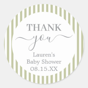 Salie groene strepen baby shower ronde sticker