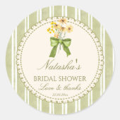 Salie groene strepen bruidsdouche geborduurd ronde sticker (Voorkant)