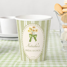 Salie groene strepen bruidsdouche met monogram papieren bekers