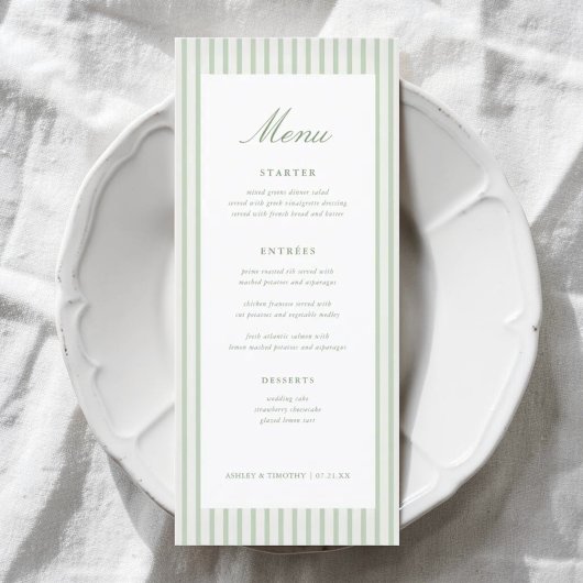 Salie Groene Strepen Klassieke Trouwtafel Menu
