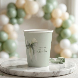 Salie Groene Strik Gingham Baby Borrel Papieren Bekers