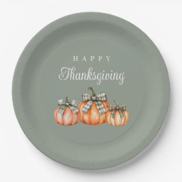 Salie Groene Strik Pompoenen Prettig Thanksgiving Papieren Bordje