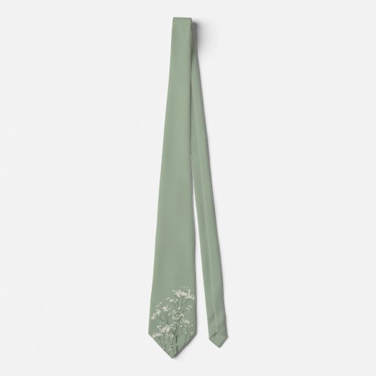 Salie groene stropdas met Baby's Breath bloemdetai (Voorkant)