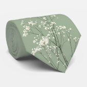 Salie groene stropdas met Baby's Breath bloemdetai (Opgerold)