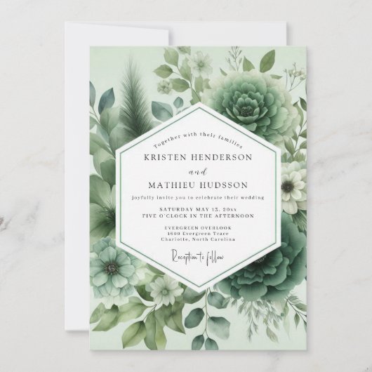 Salie Groene Succulente Bloeiende Bruiloft Kaart (Voorkant)
