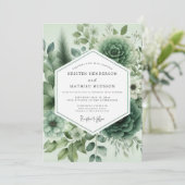 Salie Groene Succulente Bloeiende Bruiloft Kaart (Staand voorkant)