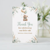Salie Groene Teddybeer Babyshower Bedankkaart (Staand voorkant)