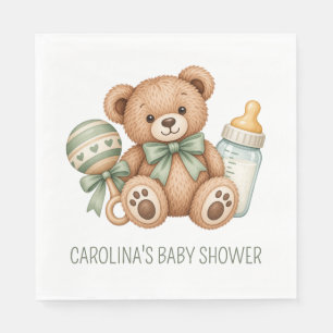 Salie Groene Teddydbeer Baby Shower Servetten