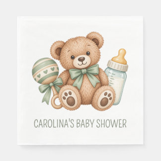 Salie Groene Teddydbeer Baby Shower Servetten
