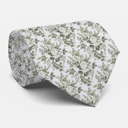 Salie Groene Toile Bloem Stropdas (Opgerold)