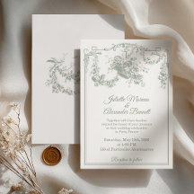Salie Groene Toile de Jouy Parijs Trouwuitnodiging