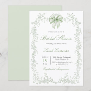 Salie Groene Toile en Strik Bruidsdouche Kaart