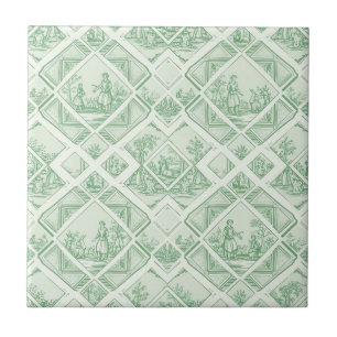 Salie Groene Toile met Pastorale Scènes Tegeltje