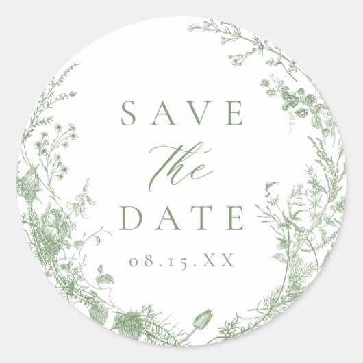 Salie Groene Toile Victoriaanse Trouw Huwelijk Uit Ronde Sticker (Voorkant)
