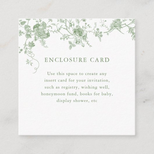 Salie Groene Toile Vintage Bloem vierkant Informatiekaartje (Voorkant)