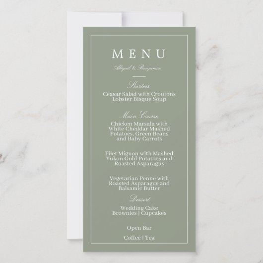 Salie Groene Trouw Menu (Voorkant)
