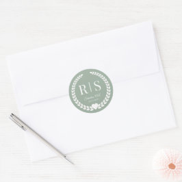 Salie Groene Trouw Monogram Initiaal Ronde Sticker