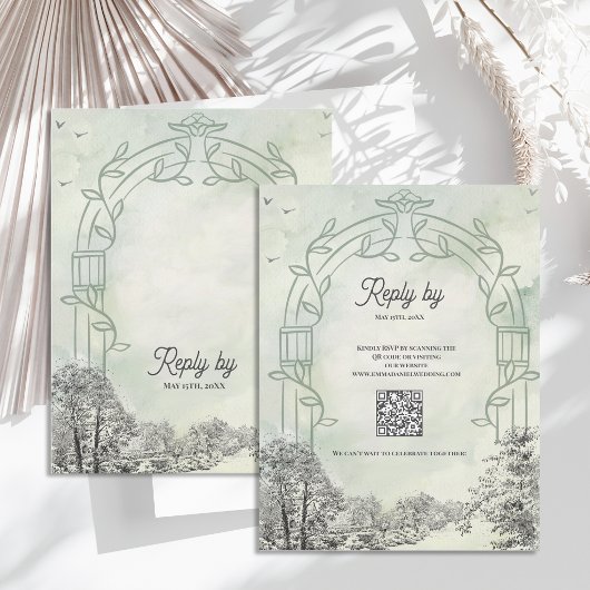 Salie Groene Trouw RSVP Kaart met QR Code
