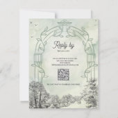 Salie Groene Trouw RSVP Kaart met QR Code (Achterkant)