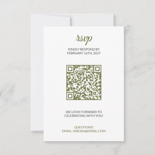 Salie Groene Trouw RSVP met QR-code Kaartje (Voorkant)