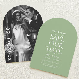 Salie Groene Trouw Save the Date Foto Boog Kaart