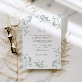 Salie Groene Trouw Vintage Elegante Krulversiering Kaart