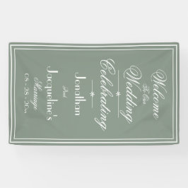Salie Groene Trouw Witte Script Welkom Achtergrond Spandoek
