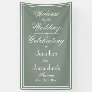 Salie Groene Trouw Witte Script Welkom Achtergrond Spandoek