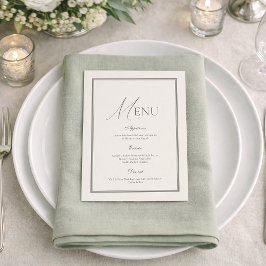 Salie Groene Trouwmenu | Elegante Ivoren Bloemen Kaart
