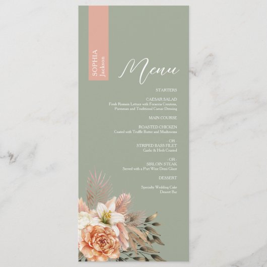 Salie Groene Trouwmenu met gastnaam Menu (Voorkant)
