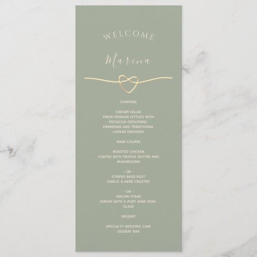 Salie Groene Trouwmenu met gastnaam Menu (Voorkant)