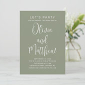 Salie groene typografie script bruiloft + QR detai Kaart (Staand voorkant)
