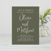 Salie groene typografie script bruiloft + QR detai Kaart (Staand voorkant)