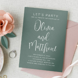 Salie groene typografie script bruiloft + QR detai Kaart
