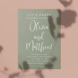 Salie groene typografie script bruiloft + QR detai Kaart