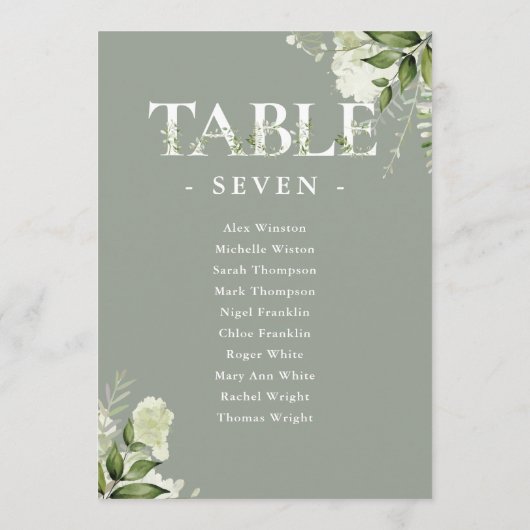 Salie Groene Typografie Zitplaats Plan Tafel Numme (Achterkant)