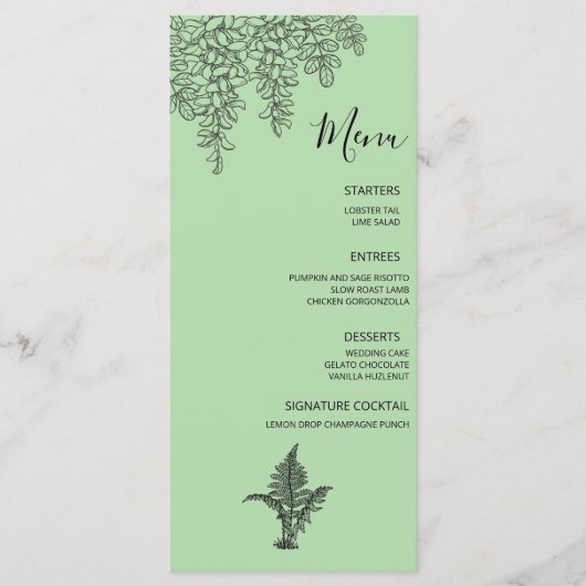 Salie Groene Varensblad Huwelijk Menu (Voorkant)