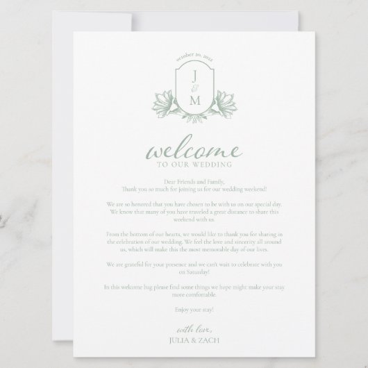 Salie Groene Victoriaanse Wapen Welcome/Itinerary Kaart (Voorkant)