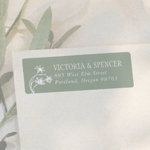 Salie Groene Vintage Bloem Bruiloft Retouradres Etiket
