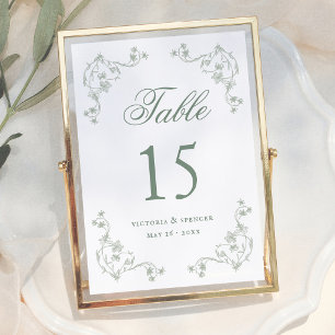 Salie Groene Vintage Bloem Bruiloft Tafel Nummer Kaart
