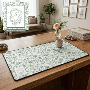 Salie Groene Vintage Bloem Motief Monogram Wapen Bureaumat
