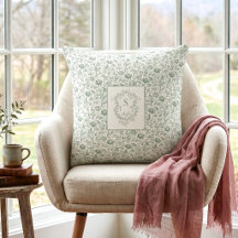 Salie Groene Vintage Bloemendruk Toile Monogram Wa