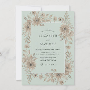 Salie Groene Vintage Bloemige Bruiloft Kaart