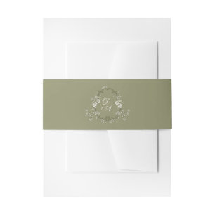 Salie Groene Vintage Bloemige Monogram Uitnodigingen Wikkel