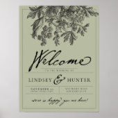 Salie Groene Vintage Bloemrijke Script Bruiloft We Poster (Voorkant)