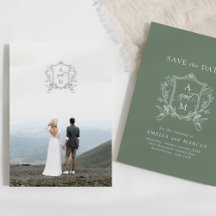 Salie Groene Vintage Crest Save the Date